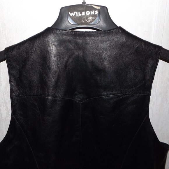 Wilsons Men’s Medium Black Leather Biker Vest w/4 Skull Pins - Picture 5 of 9